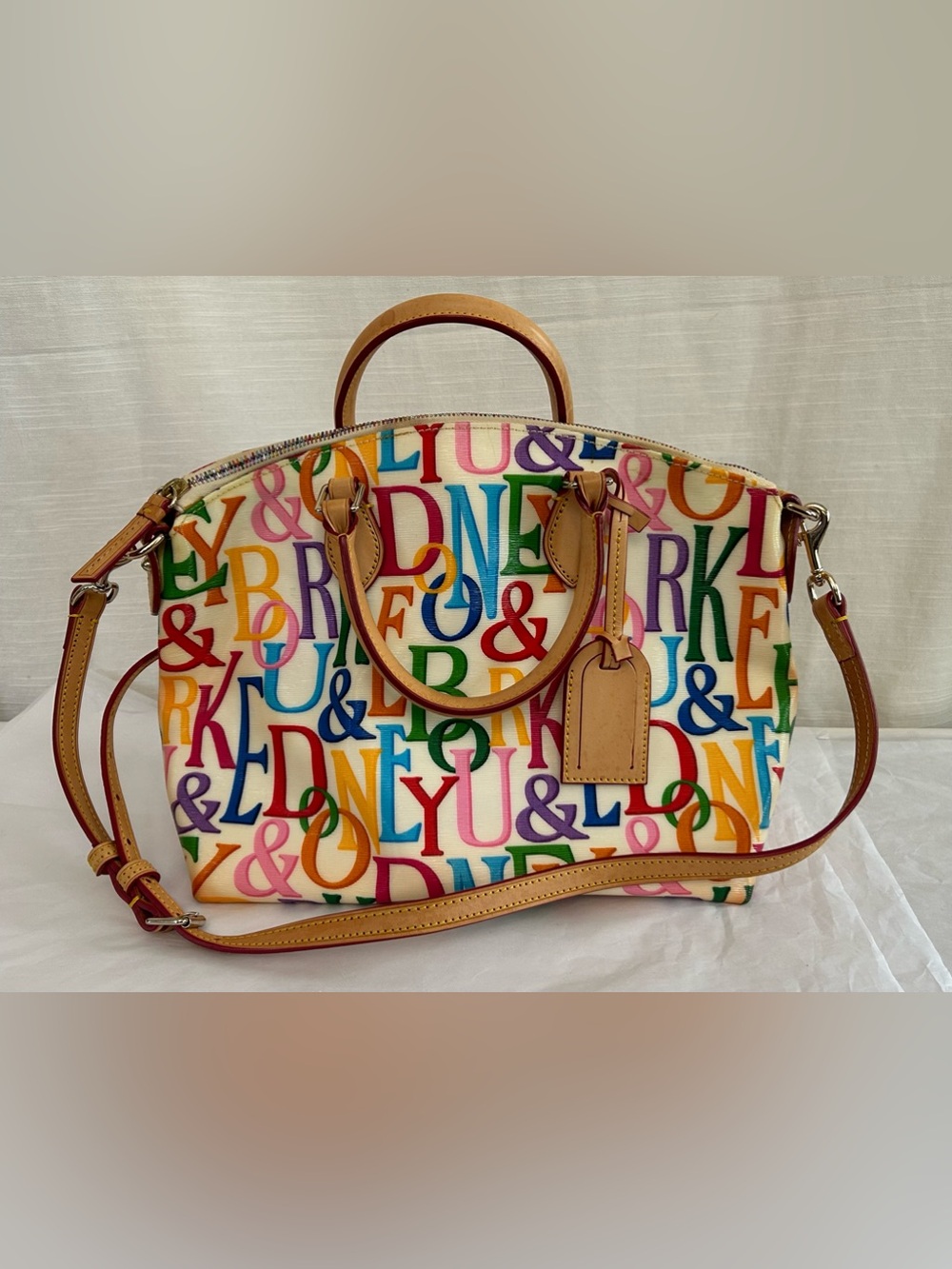 Dooney & Burke Vintage Y2K Multicolor Letter Logo Rainbow Graffica Print Satchel
